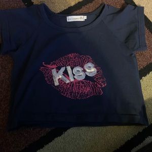 Navy blue shirt with kiss
